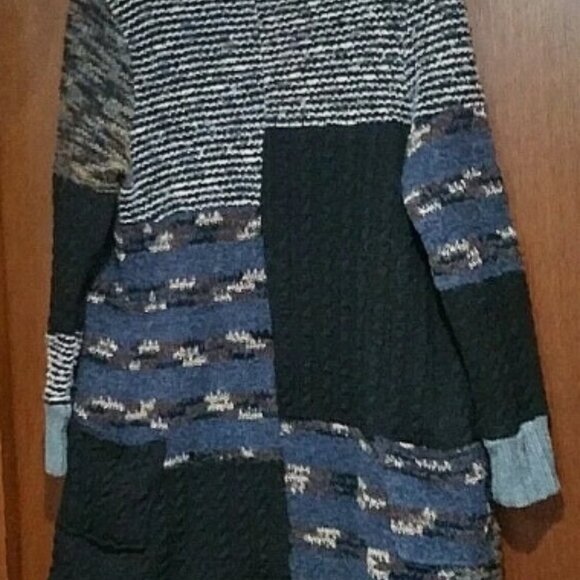 ADORE Women's Shaggy Patchwork Cardigan Sweater High-Low Hem Front Pockets ~ Med - Picture 3 of 6